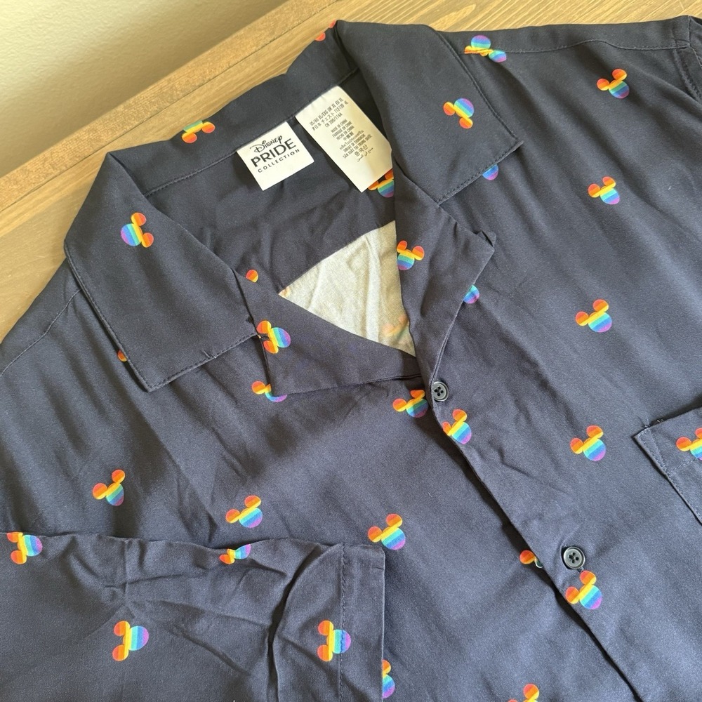 Disney Pride Collection Men's XL Rainbow Mickey Short Sleeve Button Up Shirt